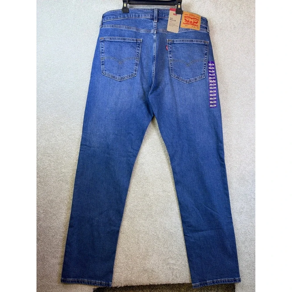 Levi's 505 Regular Fit Jeans Mens 36x34 Blue Stretch Straight Leg Workwear NEW